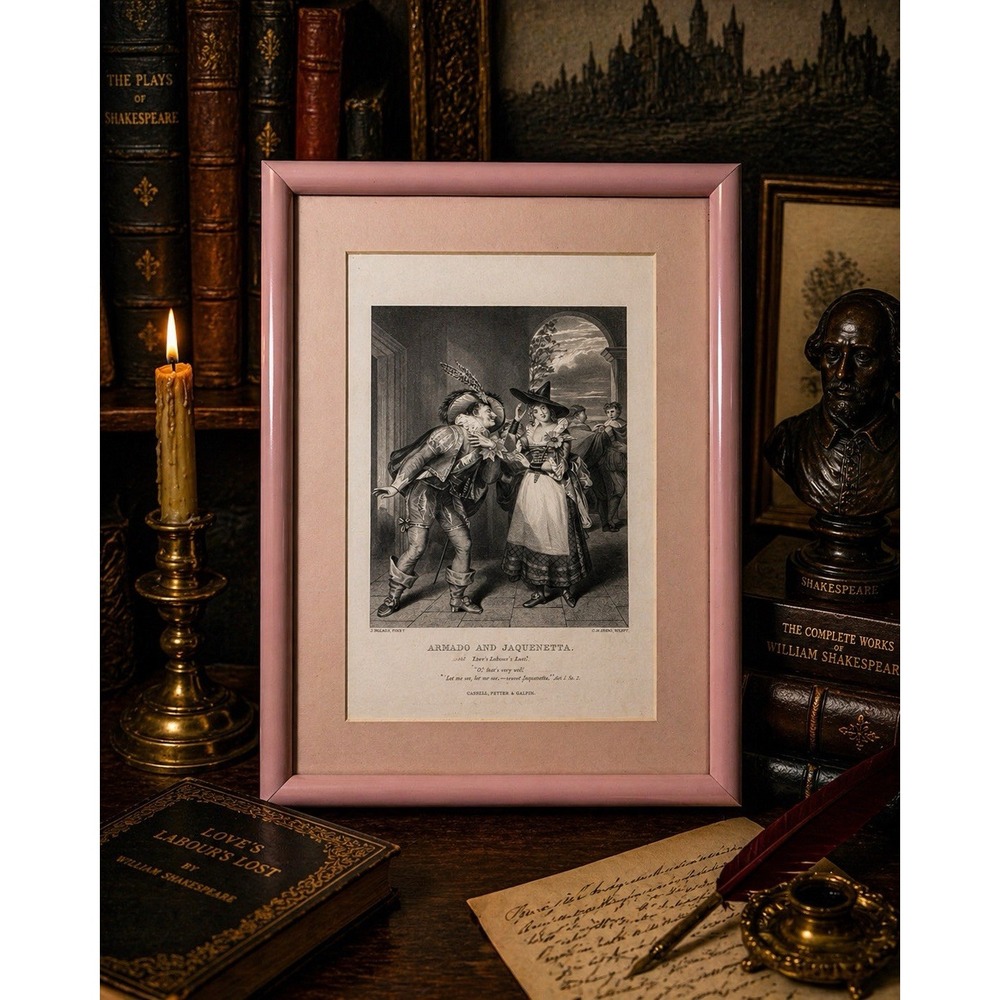 Antique 1880s Shakespeare Armado Jaquenetta Steel Engraving Cassell 9x12